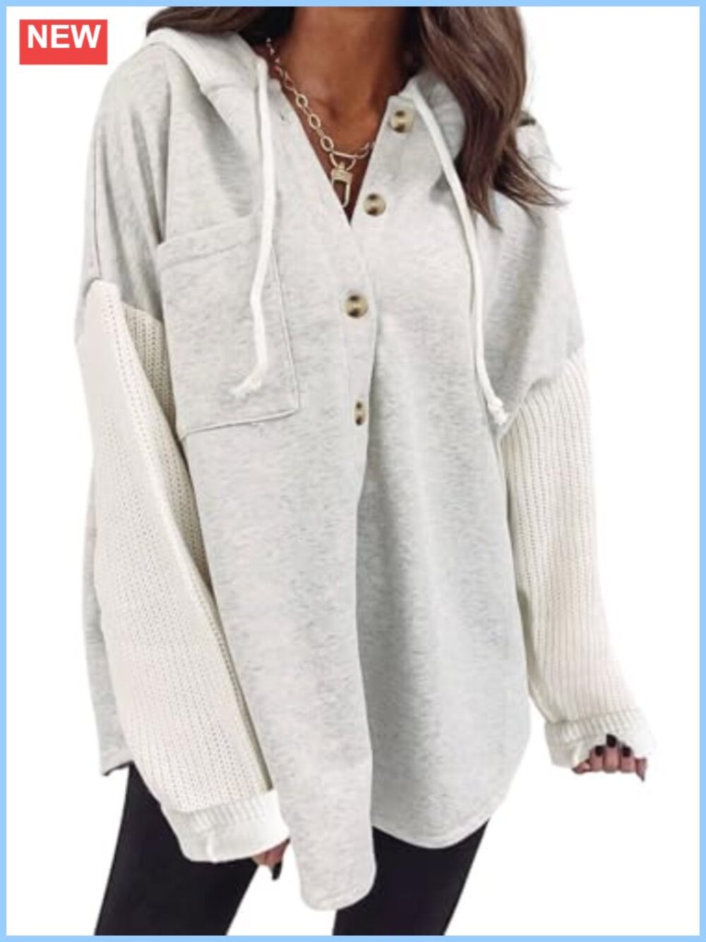 Women's Oversized Hooded Sweatshirt with Button Front, Loose Fit, Casual Long